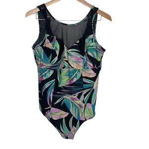 Torrid Black Leaf Wireless Mesh 1 Piece Swimsuit Women Plus Size 2 / 2X